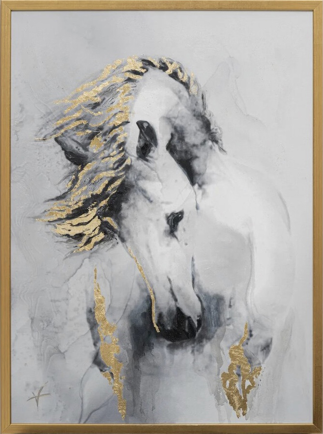 Холст "Белая лошадь" в золотом багете 89VOR-AQUARELLE14